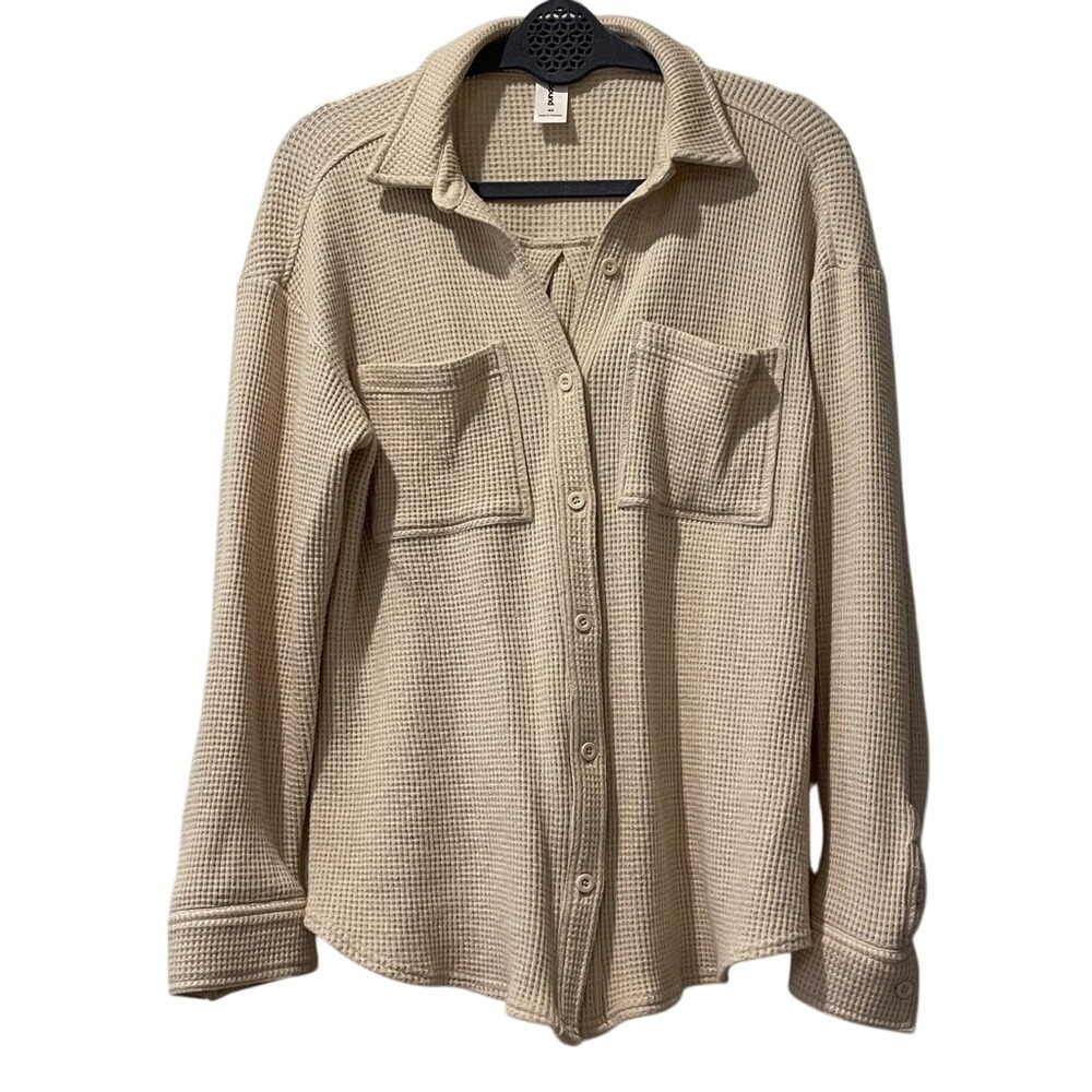 Abound Beige Button-Up Waffle Knit Top Shacket XS